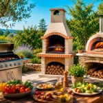 Un homme et une femme se détendent et cuisinent sur un barbecue dans un jardin, symbolisant le succès et la concrétisation de leur projet de création d’entreprise.